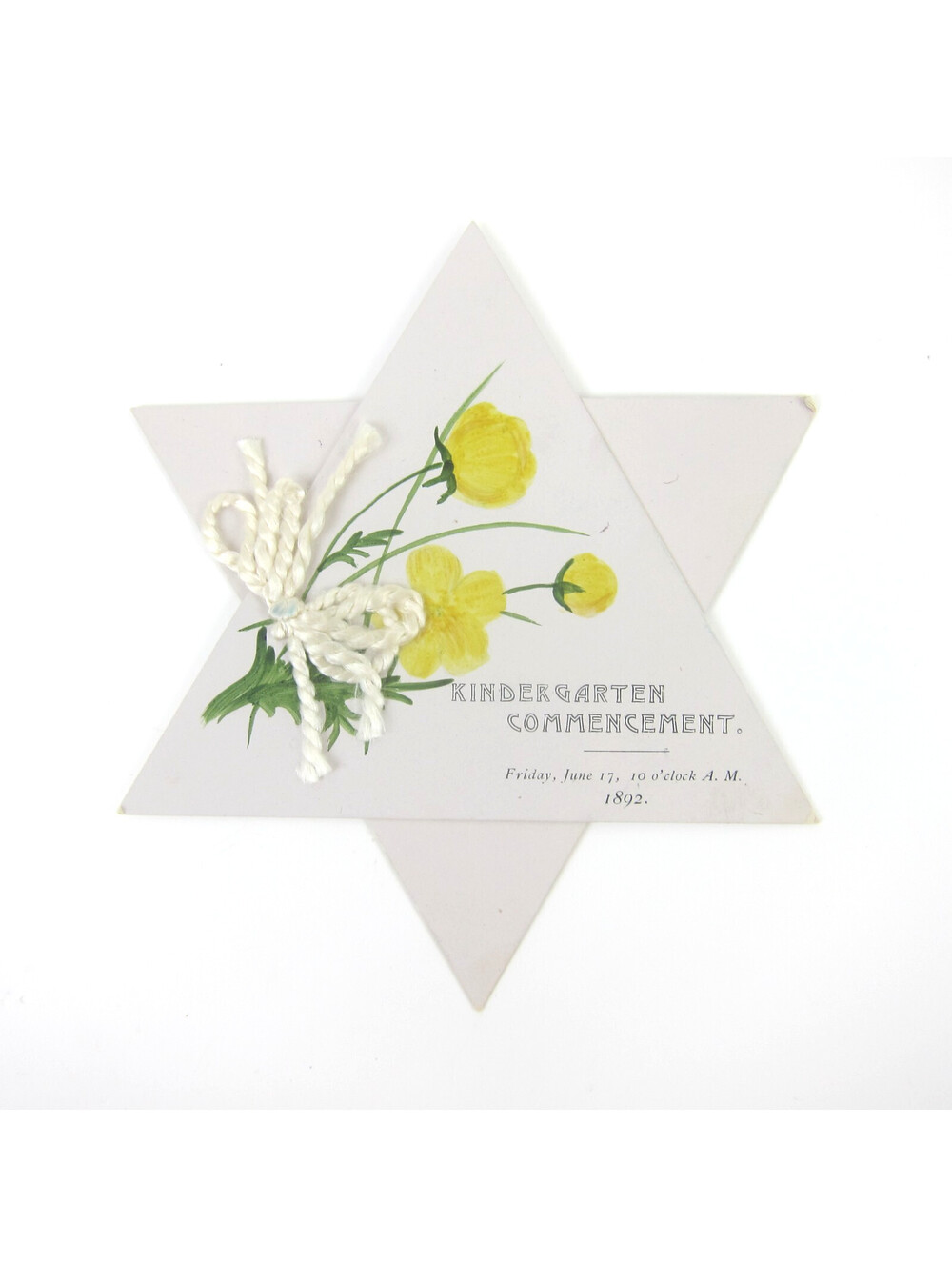 Antique 1892 Victorian Card Hand Painted Yellow Flowers Star Shape Commencement